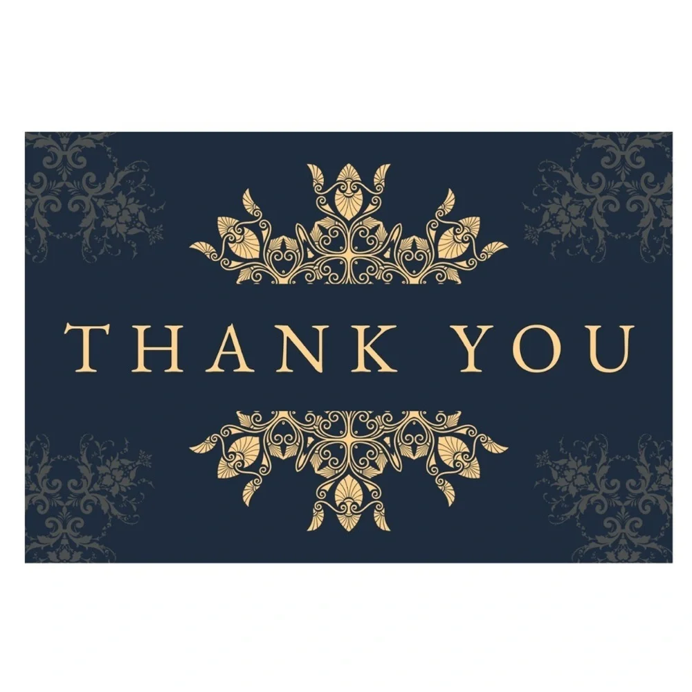 Set of 10 Black & Gold Thank You Card